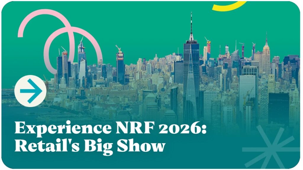Banner da NRF 2026 Retail’s Big Show em Nova York destacando tendências de inovação, tecnologia e transformação do varejo global.